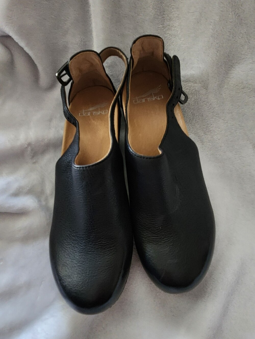 Dansko Black Leather Slingback Mules